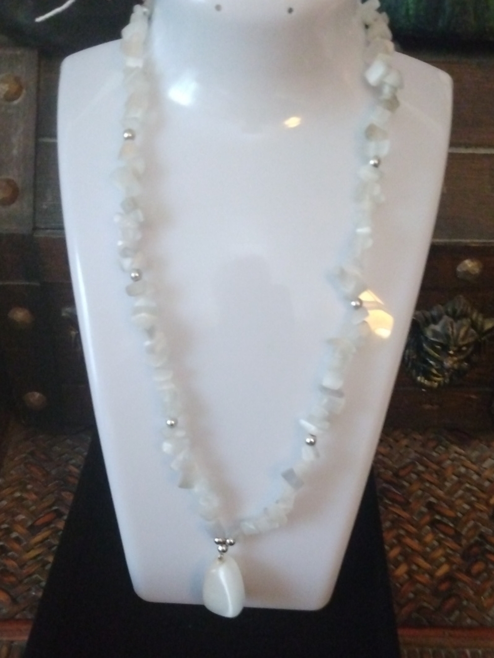 Moonstone pendant  with Sterling bead accent   Pendant Necklace - vintage